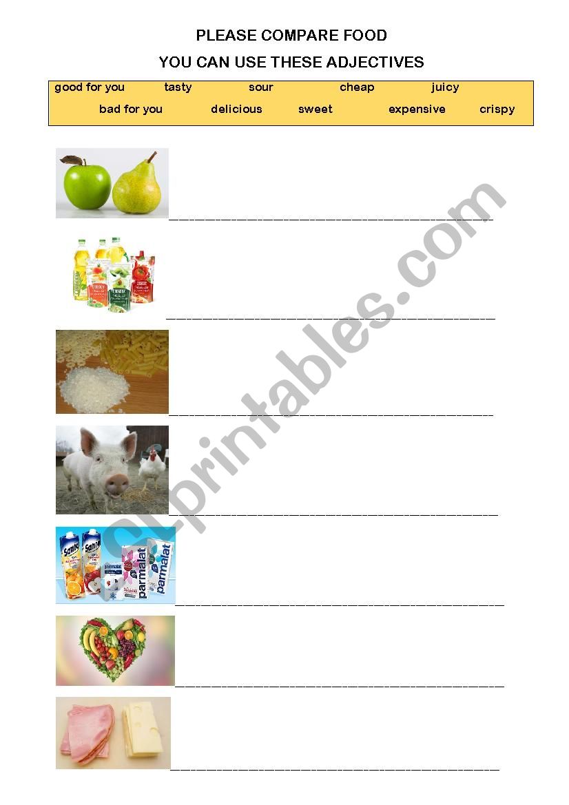 FOOD COMPARISON worksheet