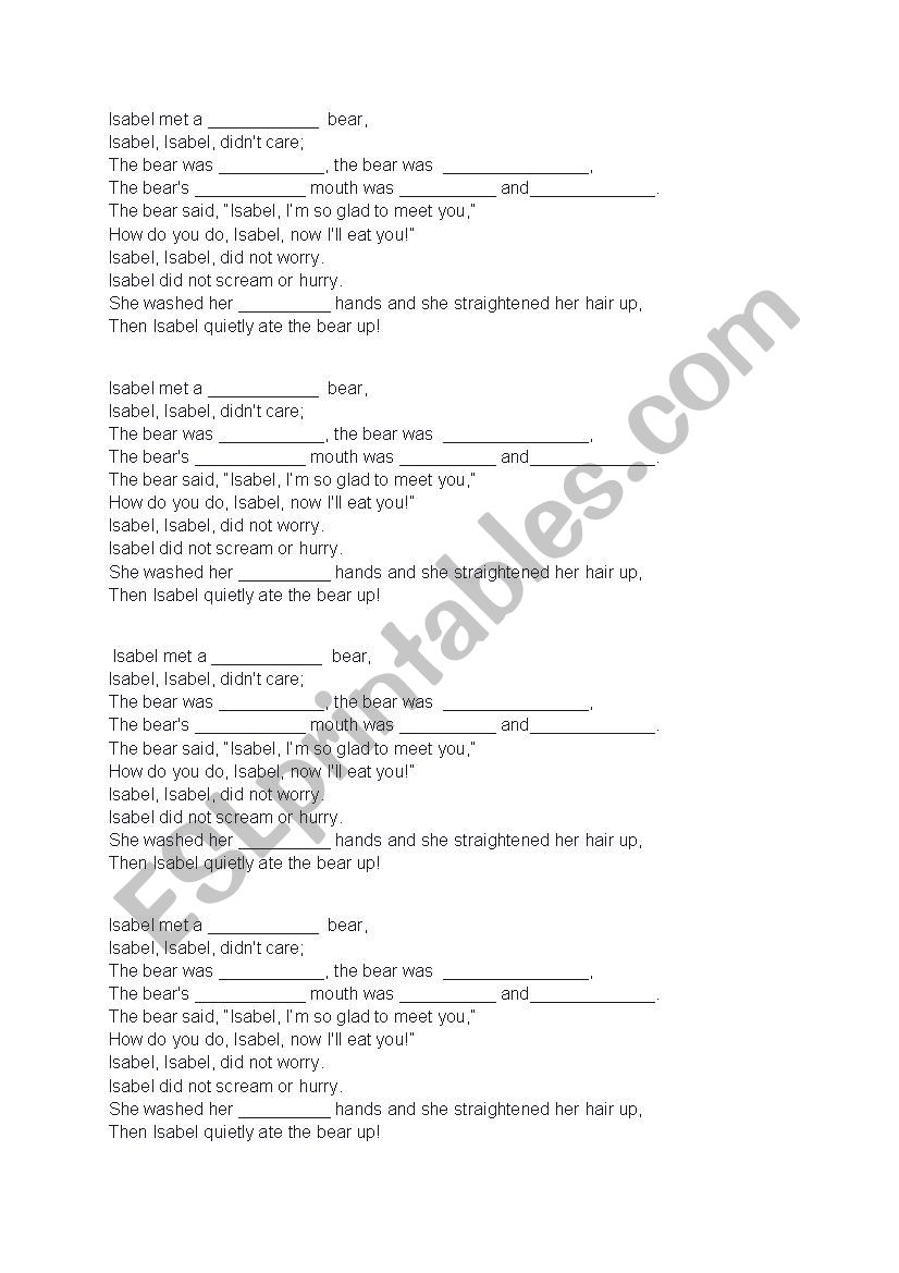 Adjectives Poem worksheet