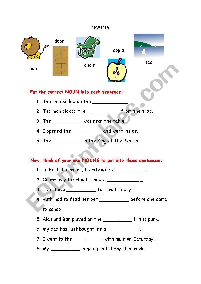 nouns worksheet