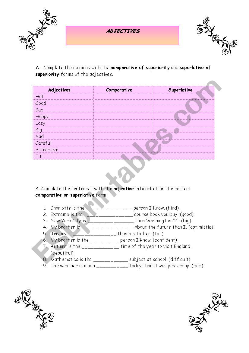 adjectives worksheet