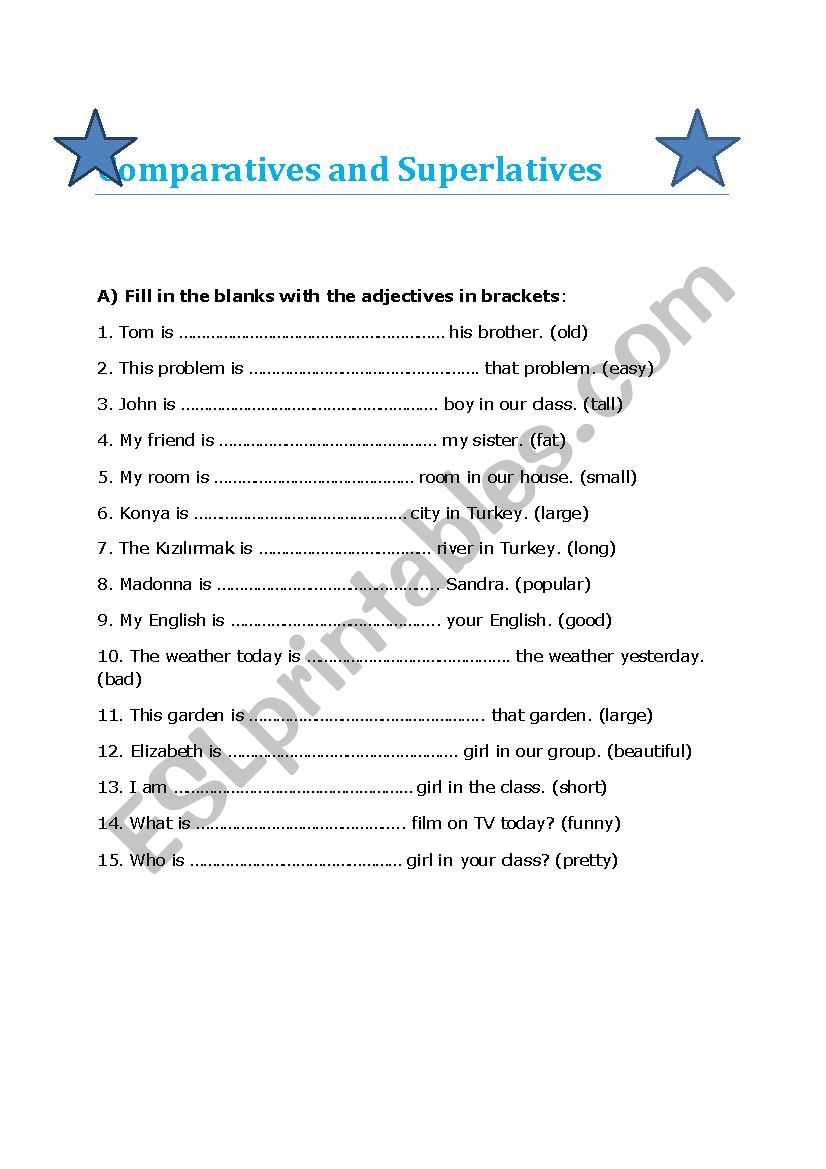 comparatives and superlatives worksheet