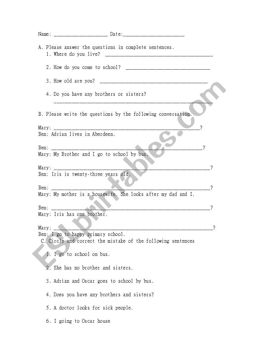 Wh question worksheet