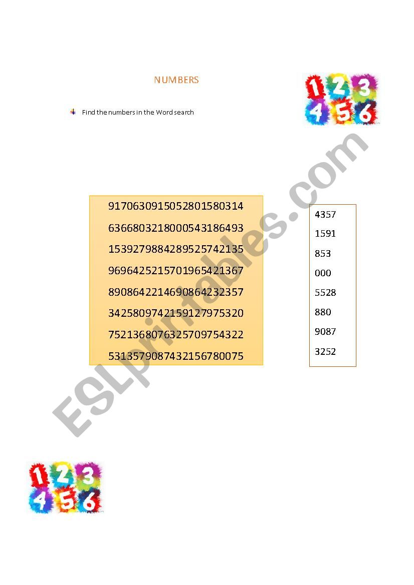 numbers worksheet