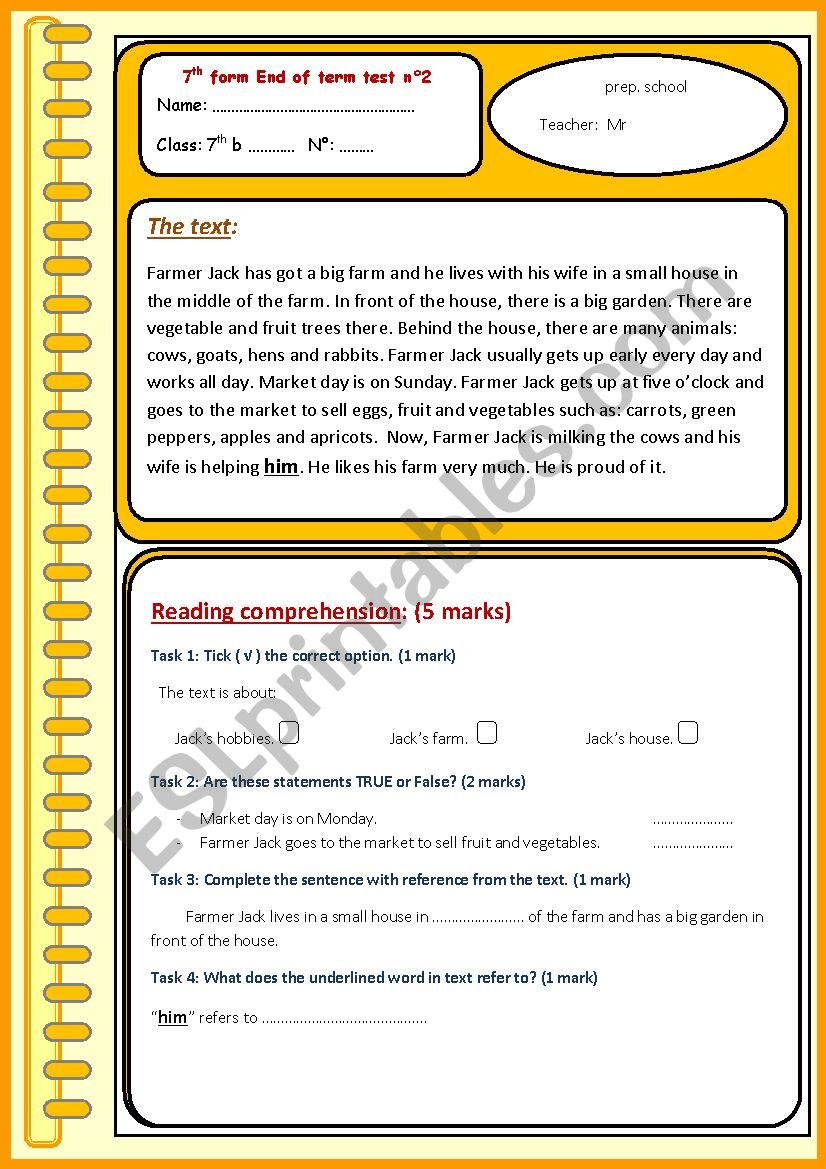 7th form End of term test n2 (part 1)