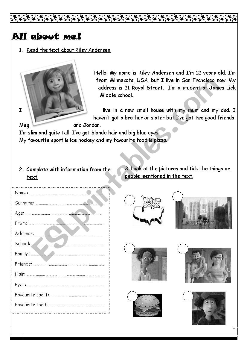 All about me worksheet