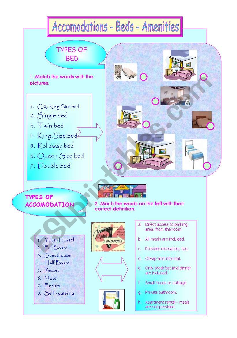 Hotel Bed size and amenities worksheet