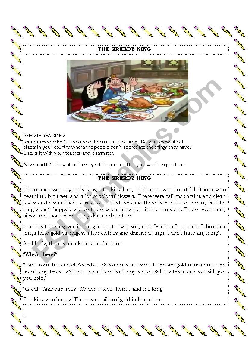 The greedy king worksheet