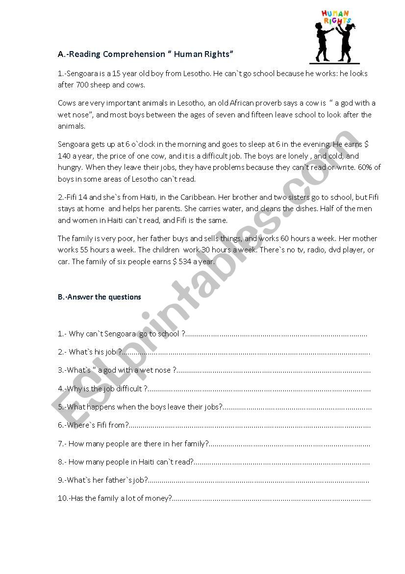 Reading  Comprehension worksheet