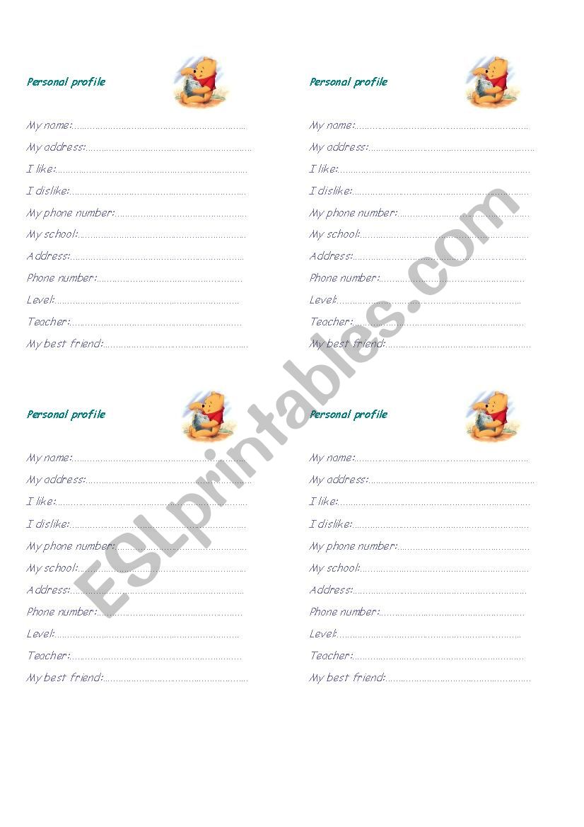 Personal Profile worksheet