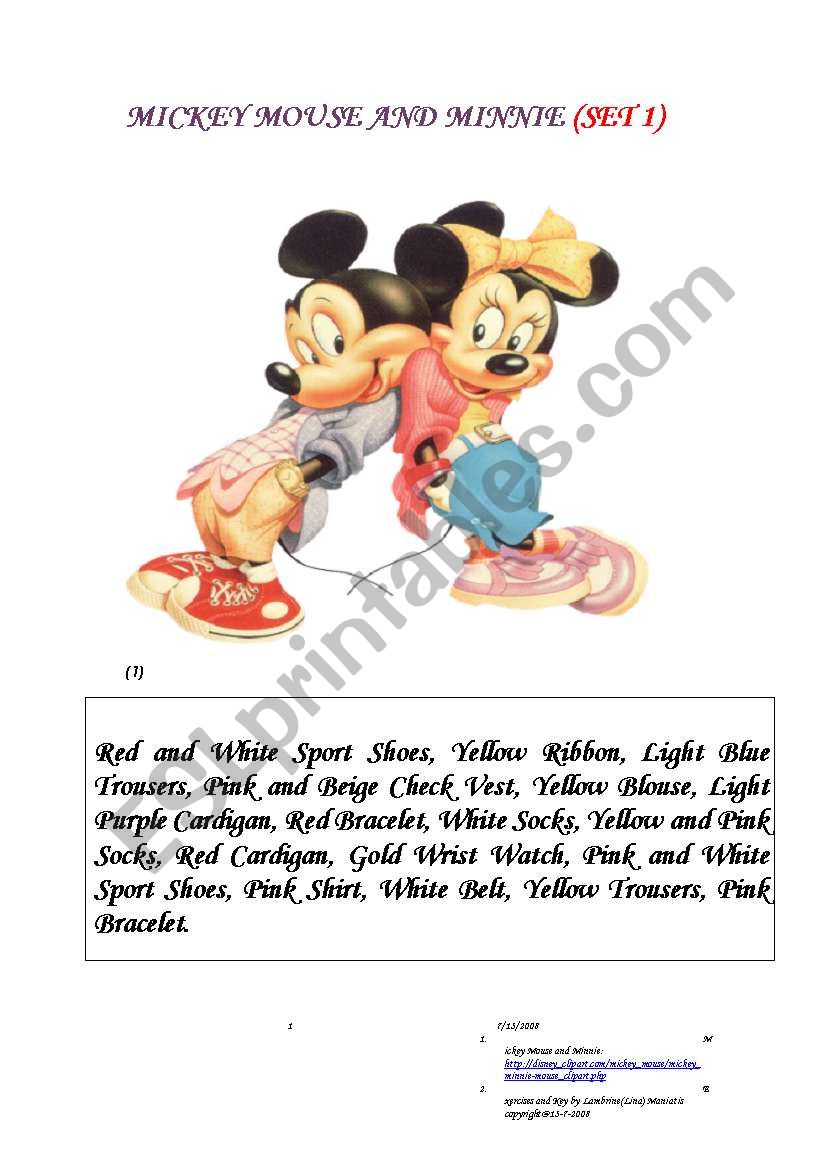 Mickey Mouse and Minnie Set 1 worksheet