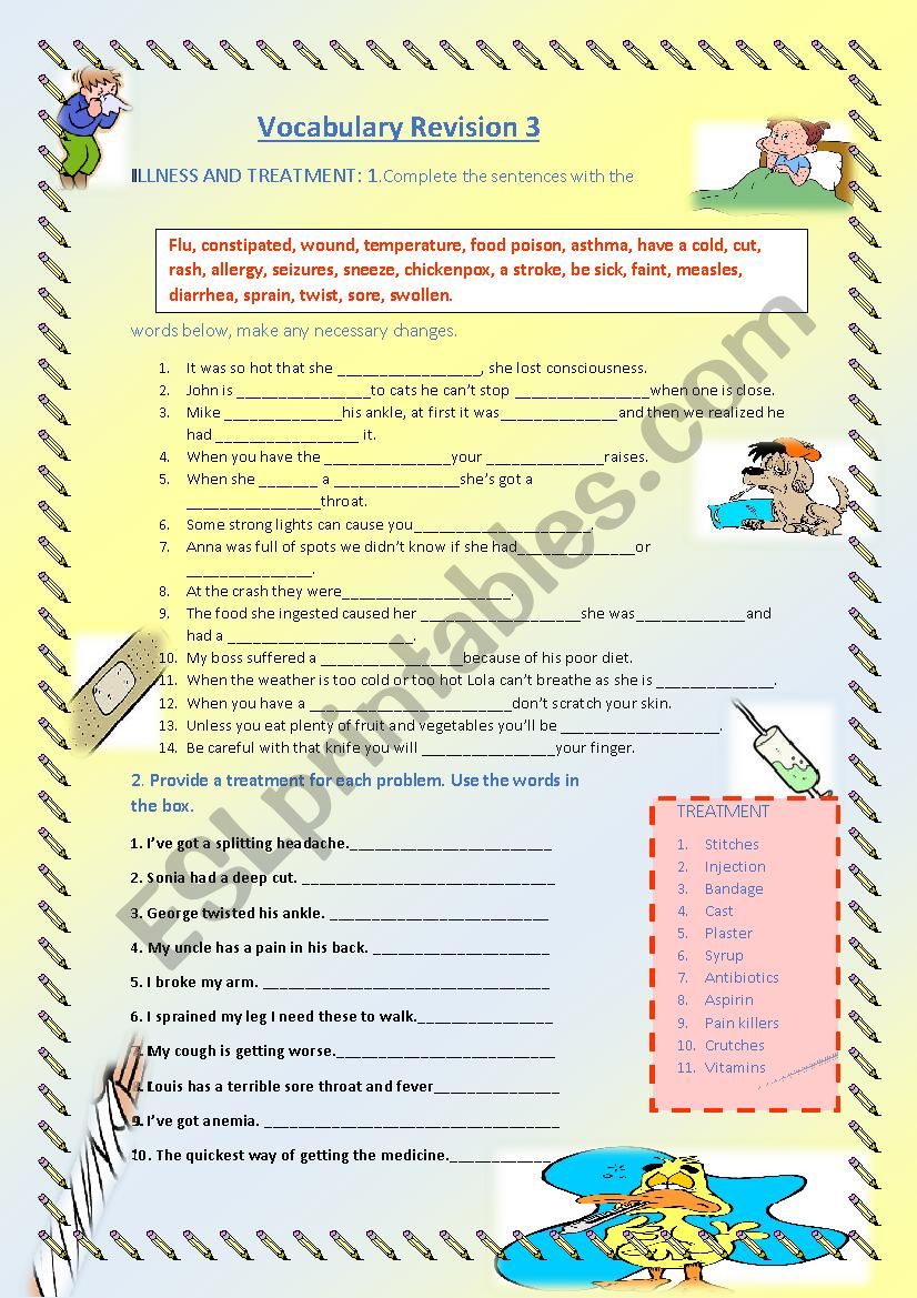 vocabulary revision 3. illness and treatment