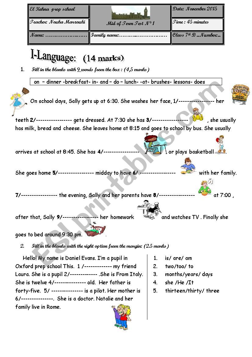 Mid of Term Test N 1 7th form 