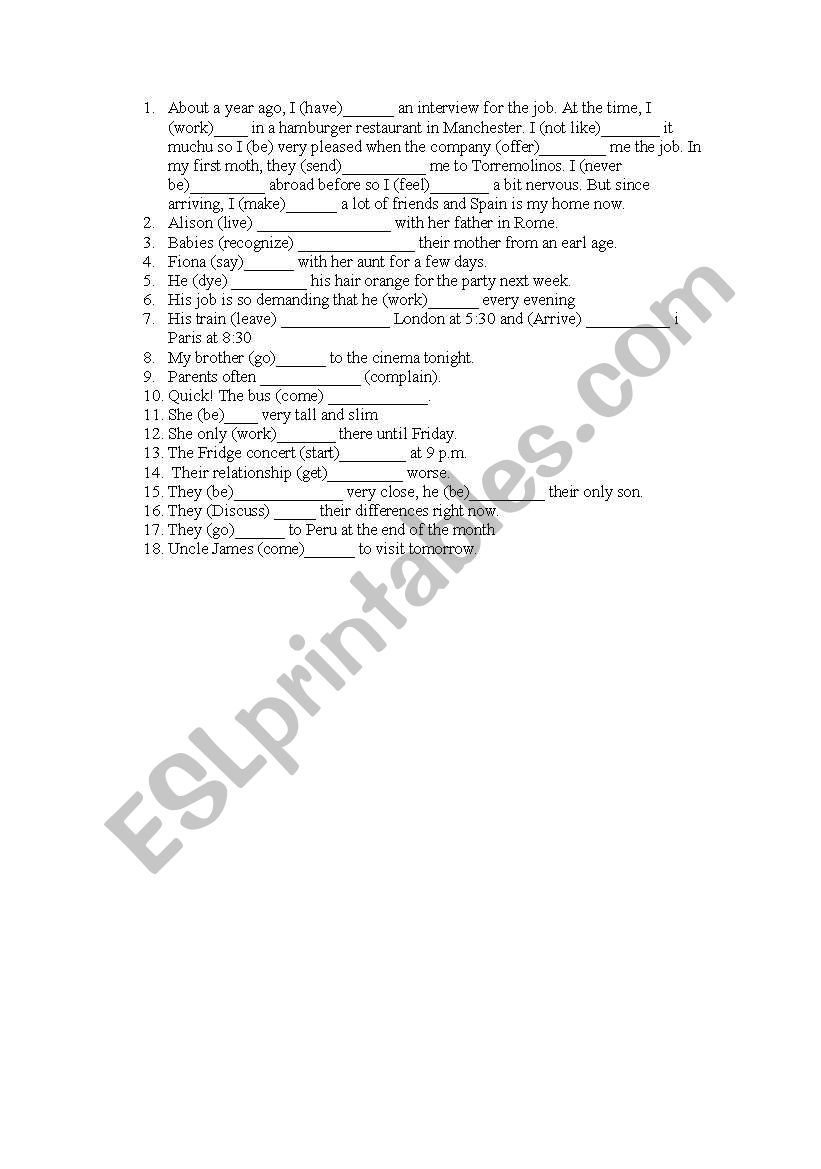 Verb tenses worksheet