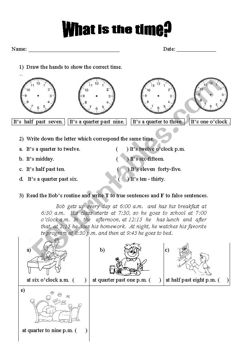 What is the time? worksheet