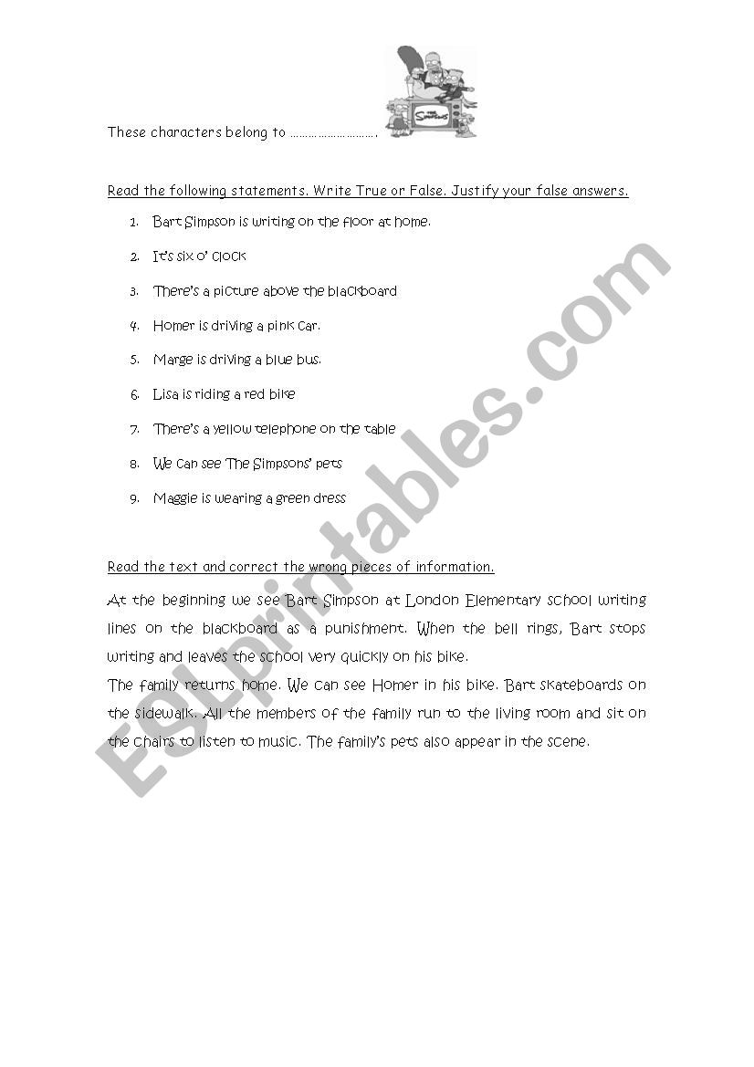 The Simpsons (intro) worksheet