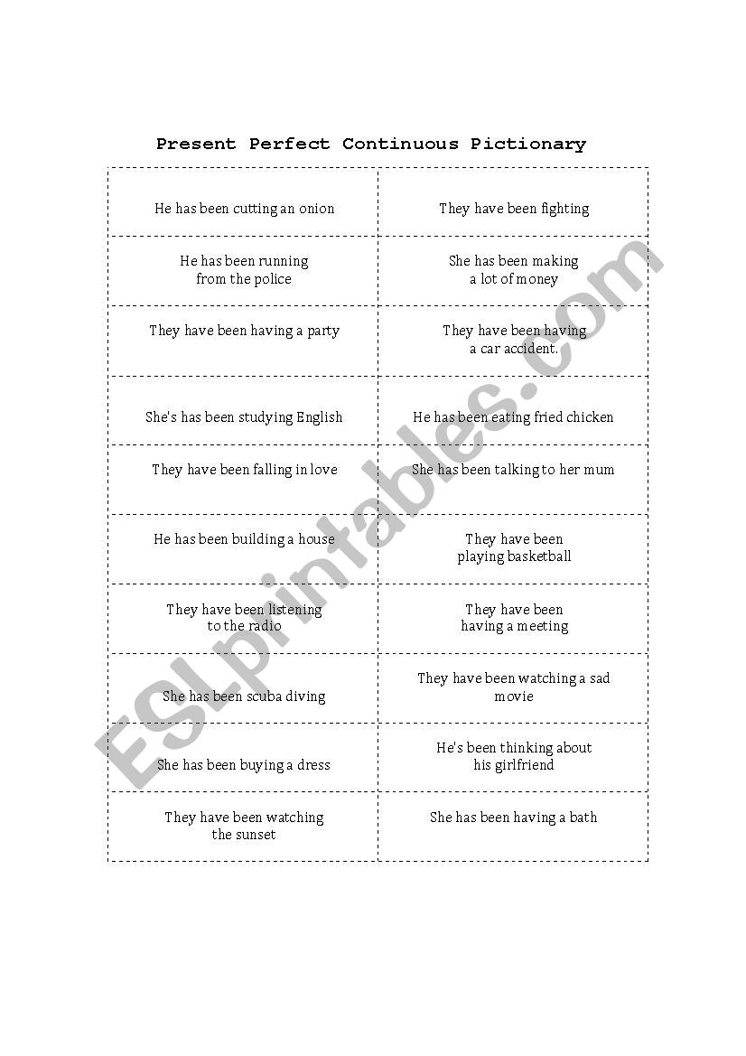 Present Perfect Continuous Pictionary