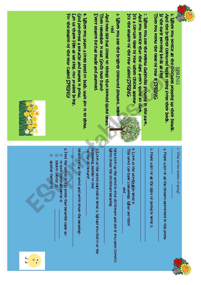 Spring Poem Comprehension  worksheet