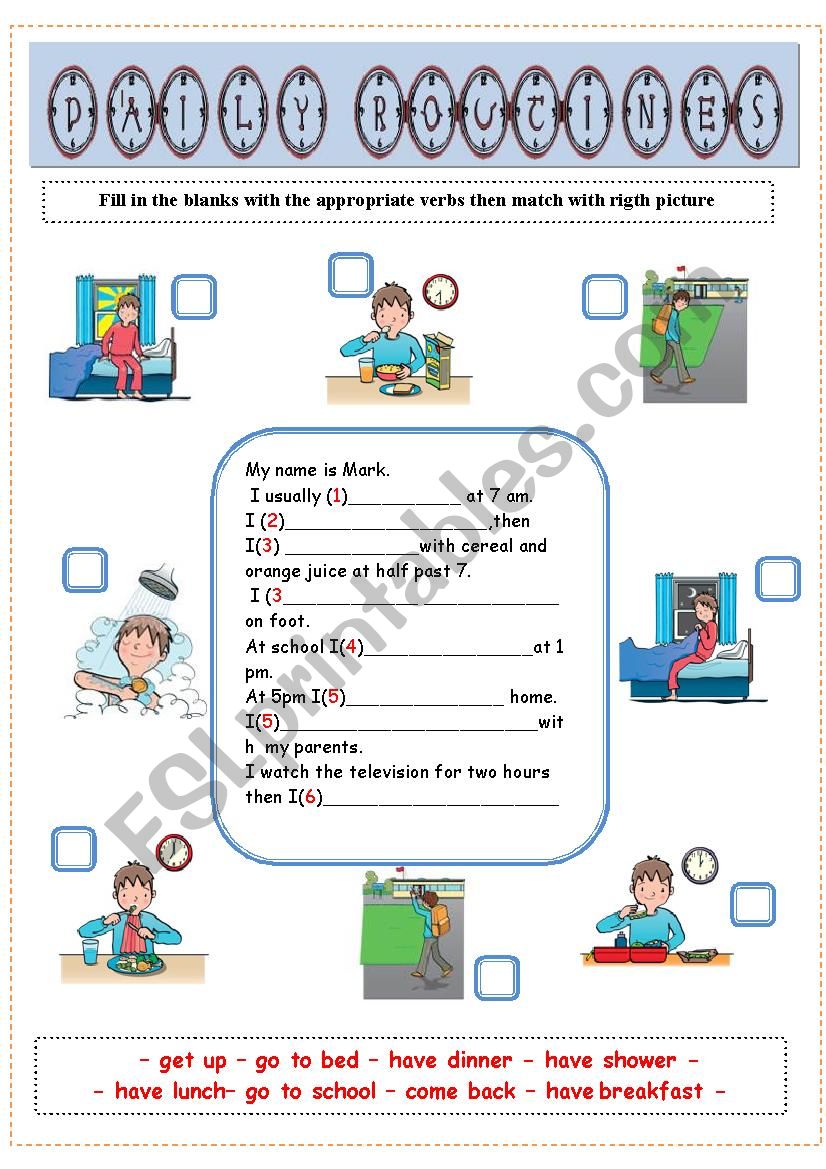 daily routines worksheet