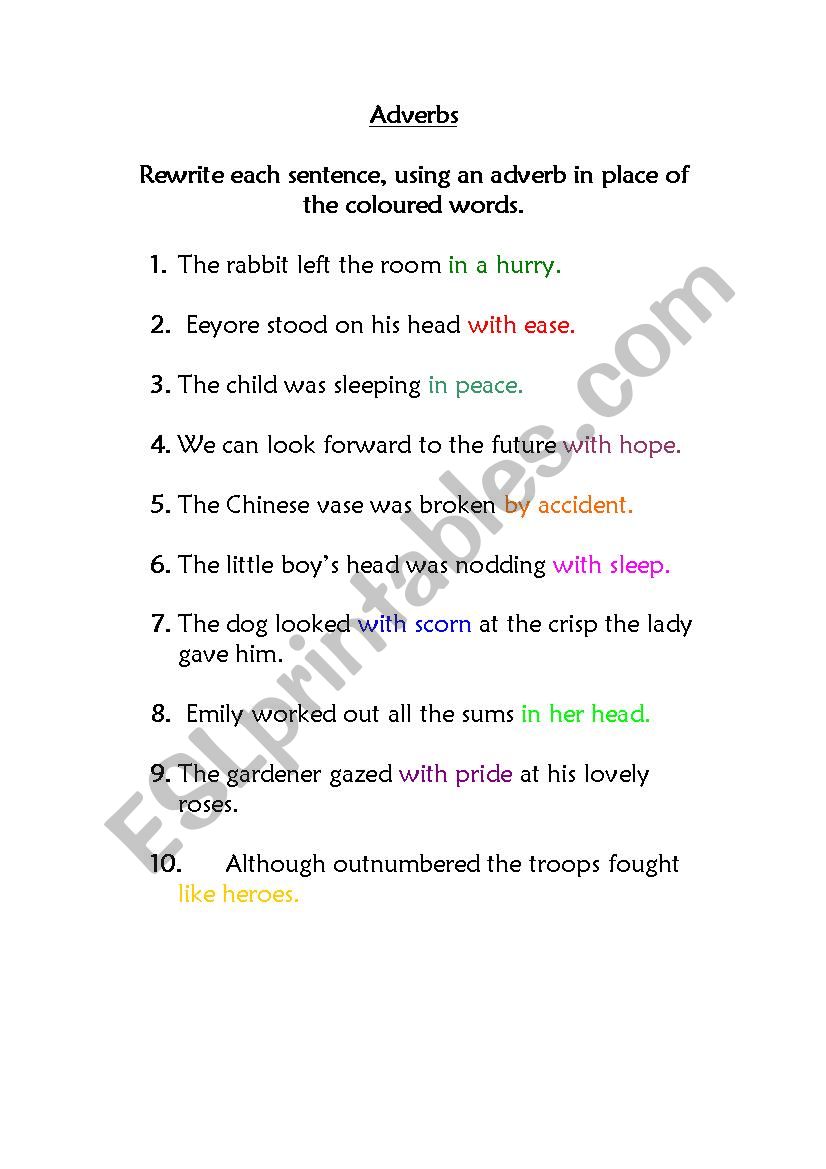 adverbs worksheet