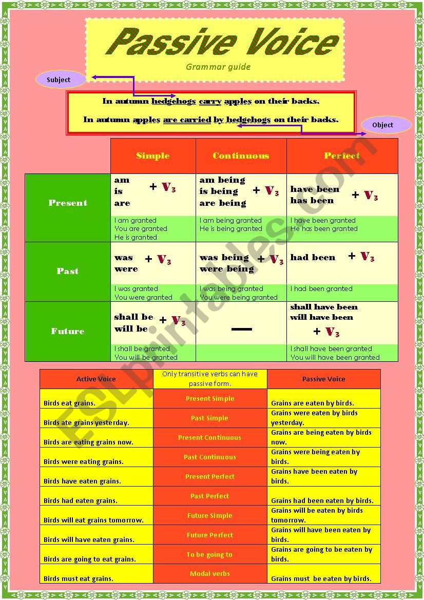 Passive Voice. Grammar guide. worksheet