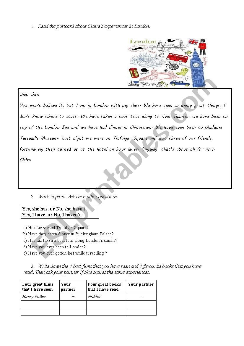 Present Perfect Lesson Plan and Worksheet
