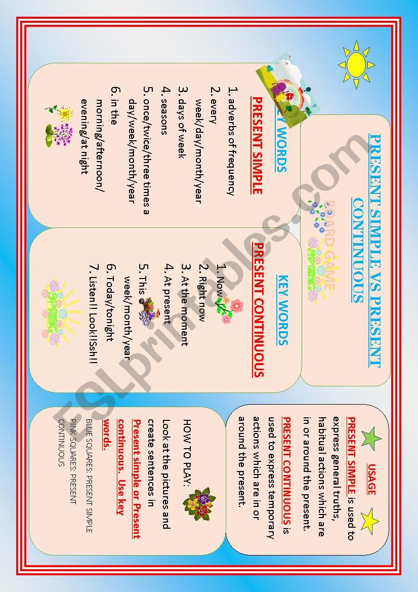 snakes and ladders present simple vs present continous