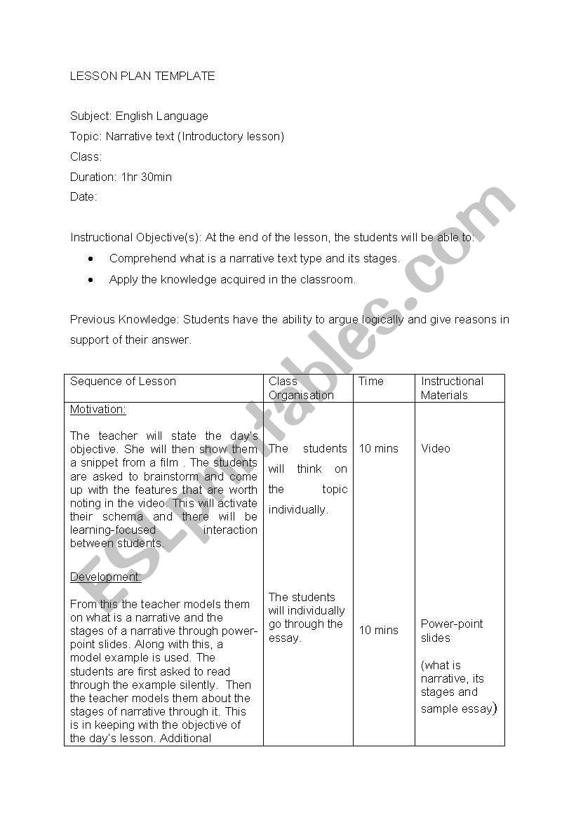 Narrative worksheet