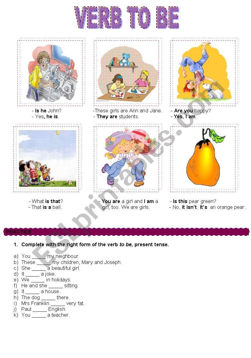 VERB TO BE worksheet