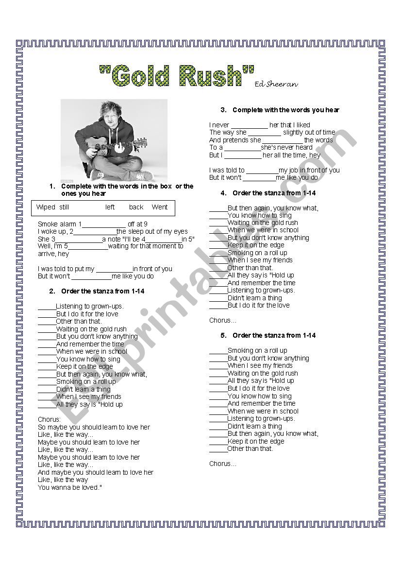 Gold Rush (Ed Sheeran) worksheet