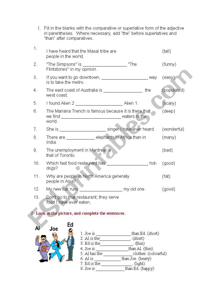 Superlatives and comparatives worksheet