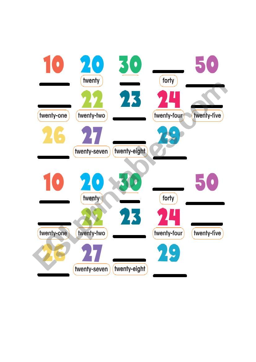 Numbers worksheet