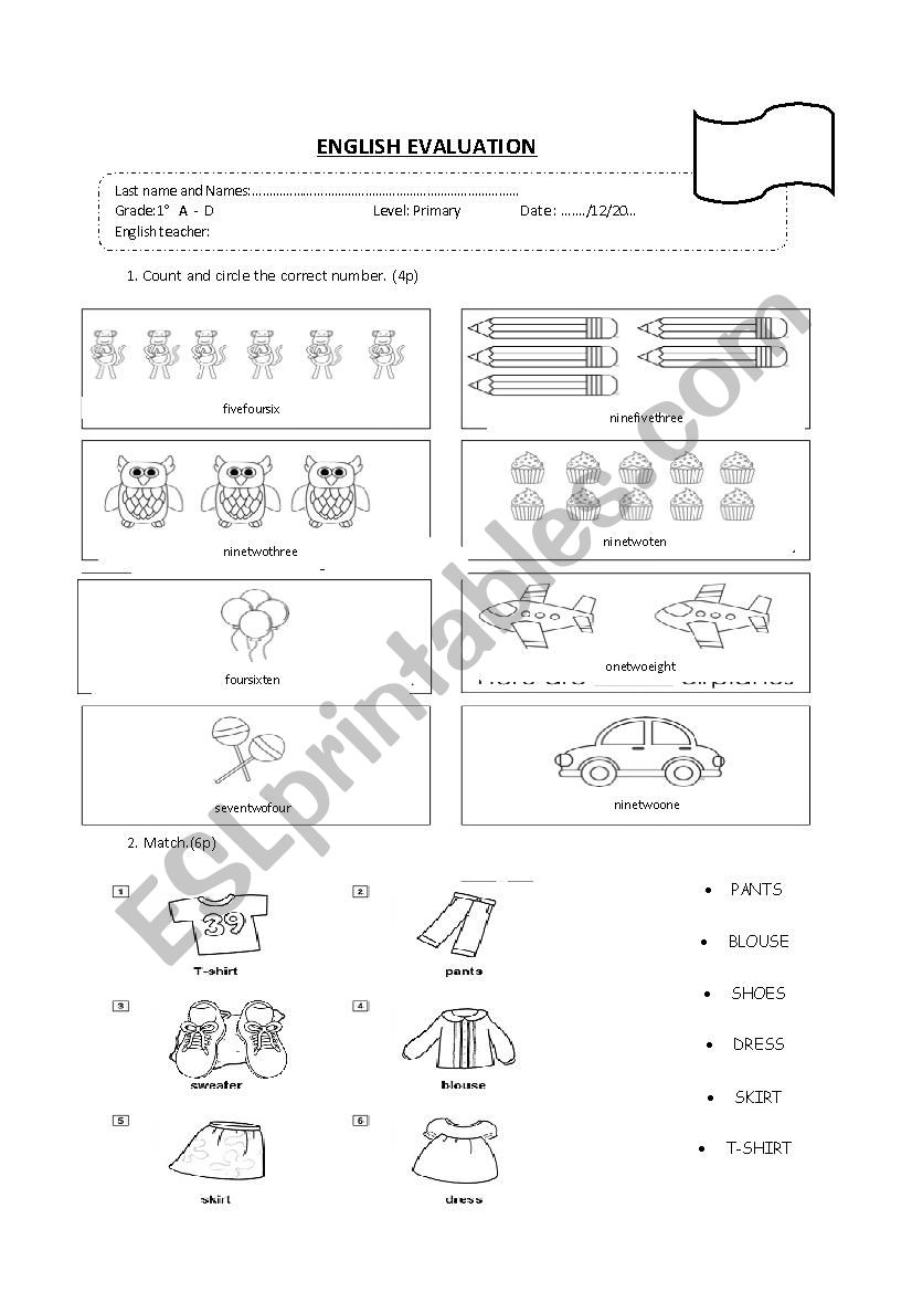 english test worksheet