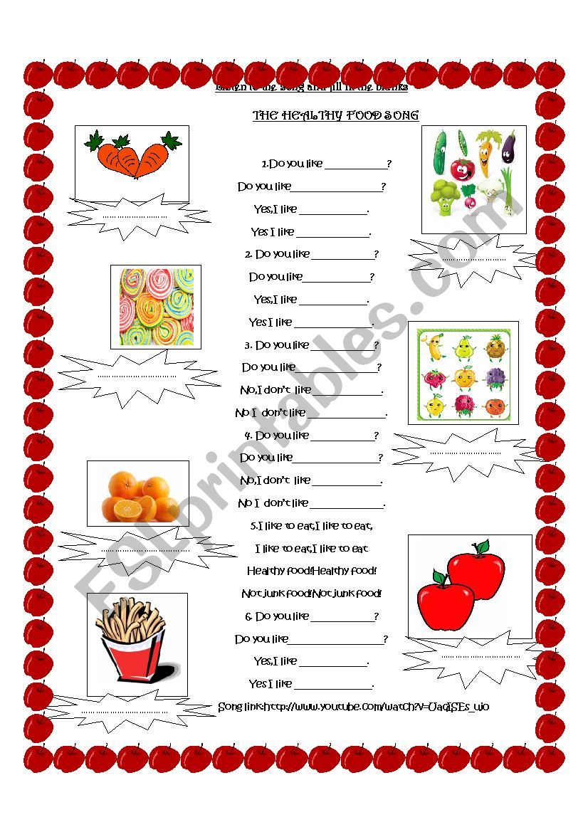 The Healthy Food Song worksheet