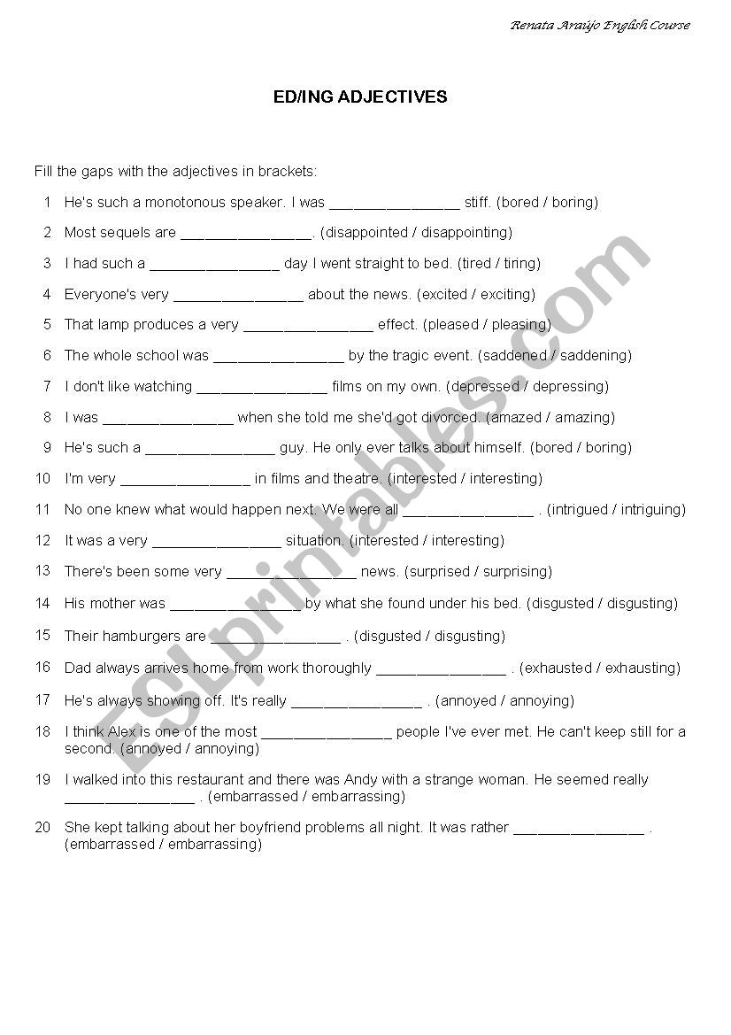 ED-ING Adjectives worksheet