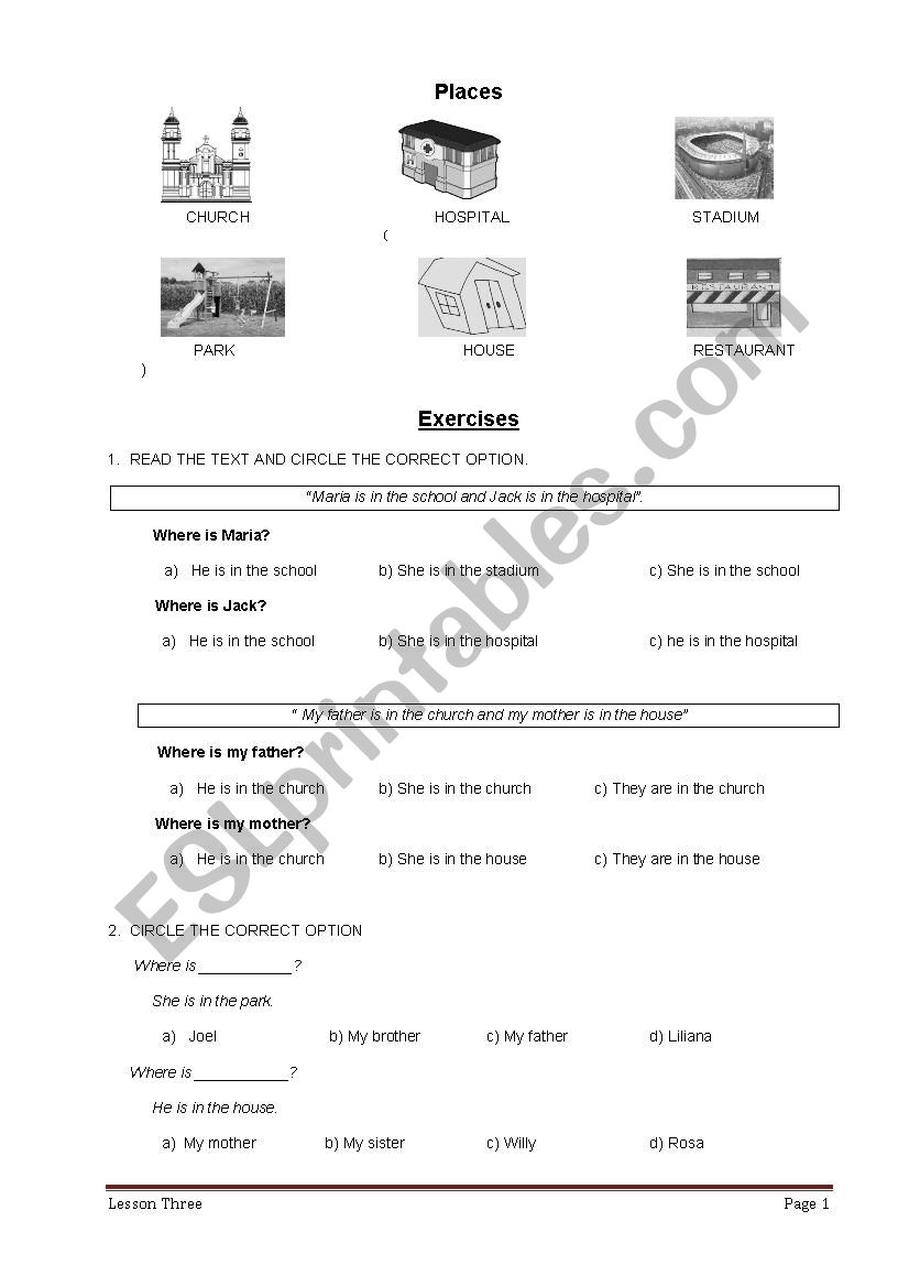 PLACES worksheet