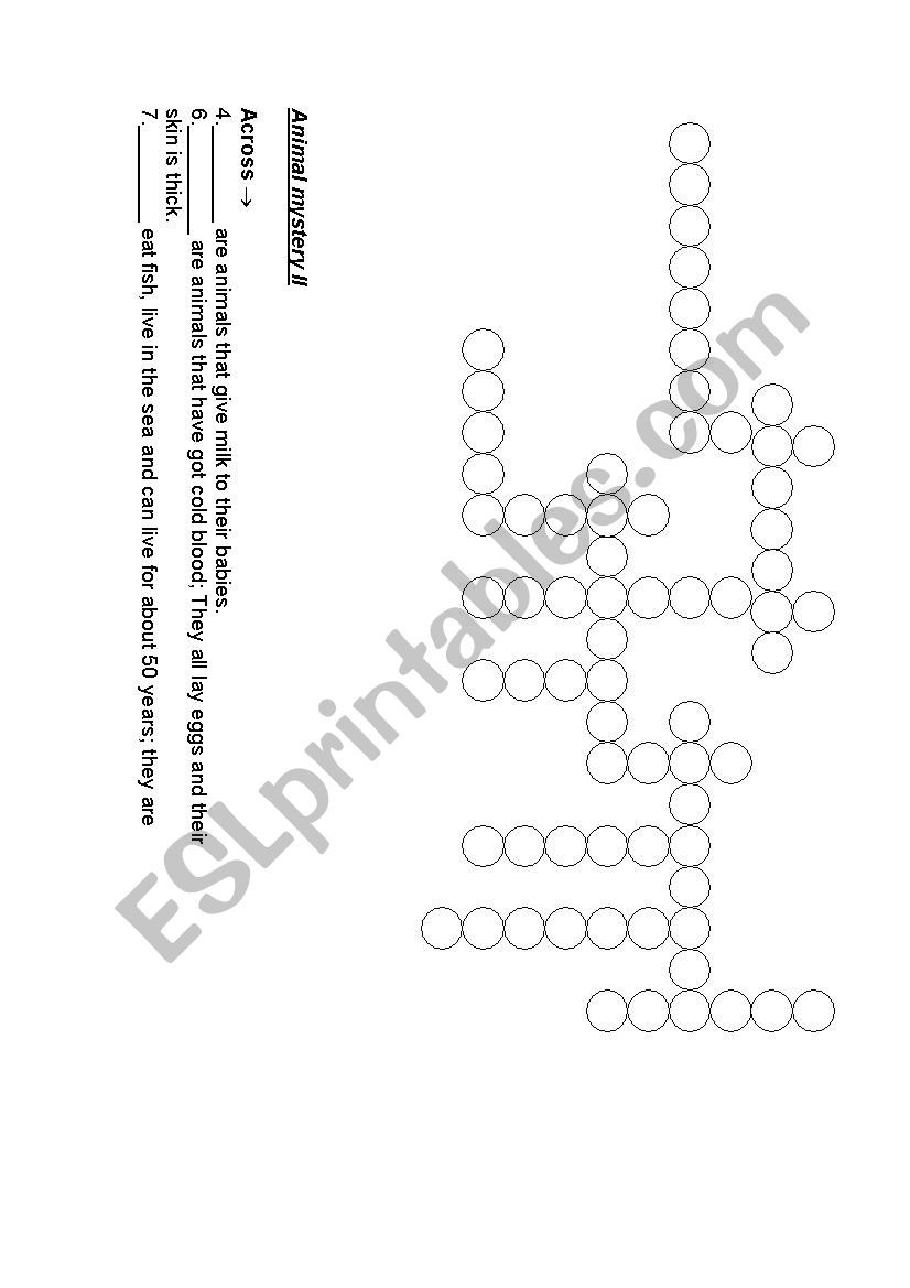 Animal crossword worksheet