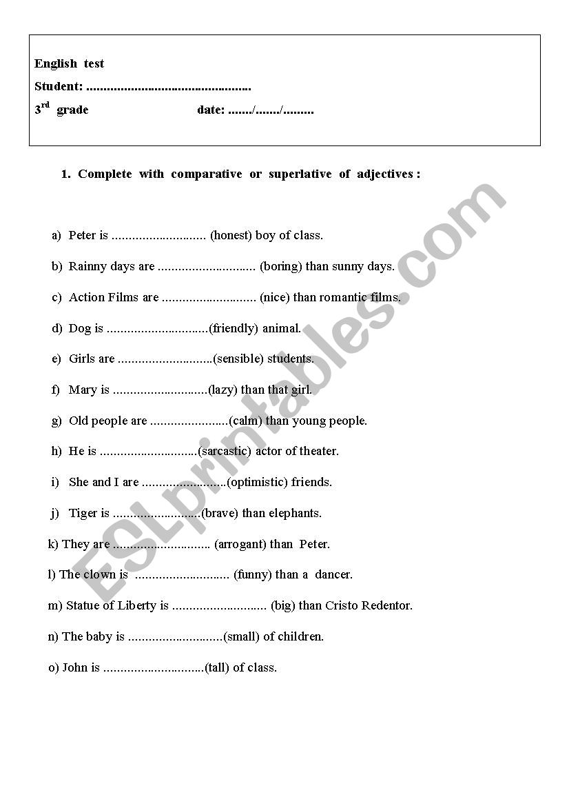 Comparative and superlative of adjectives