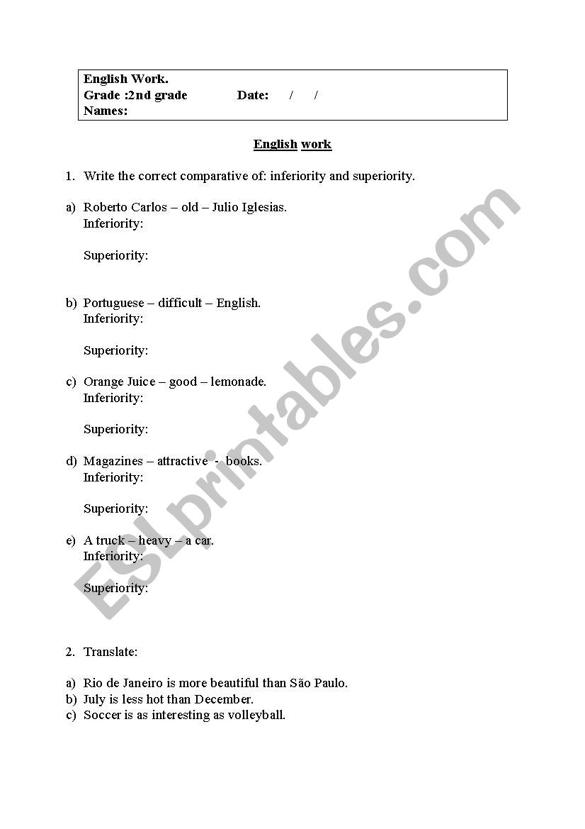 Comparative adjective worksheet