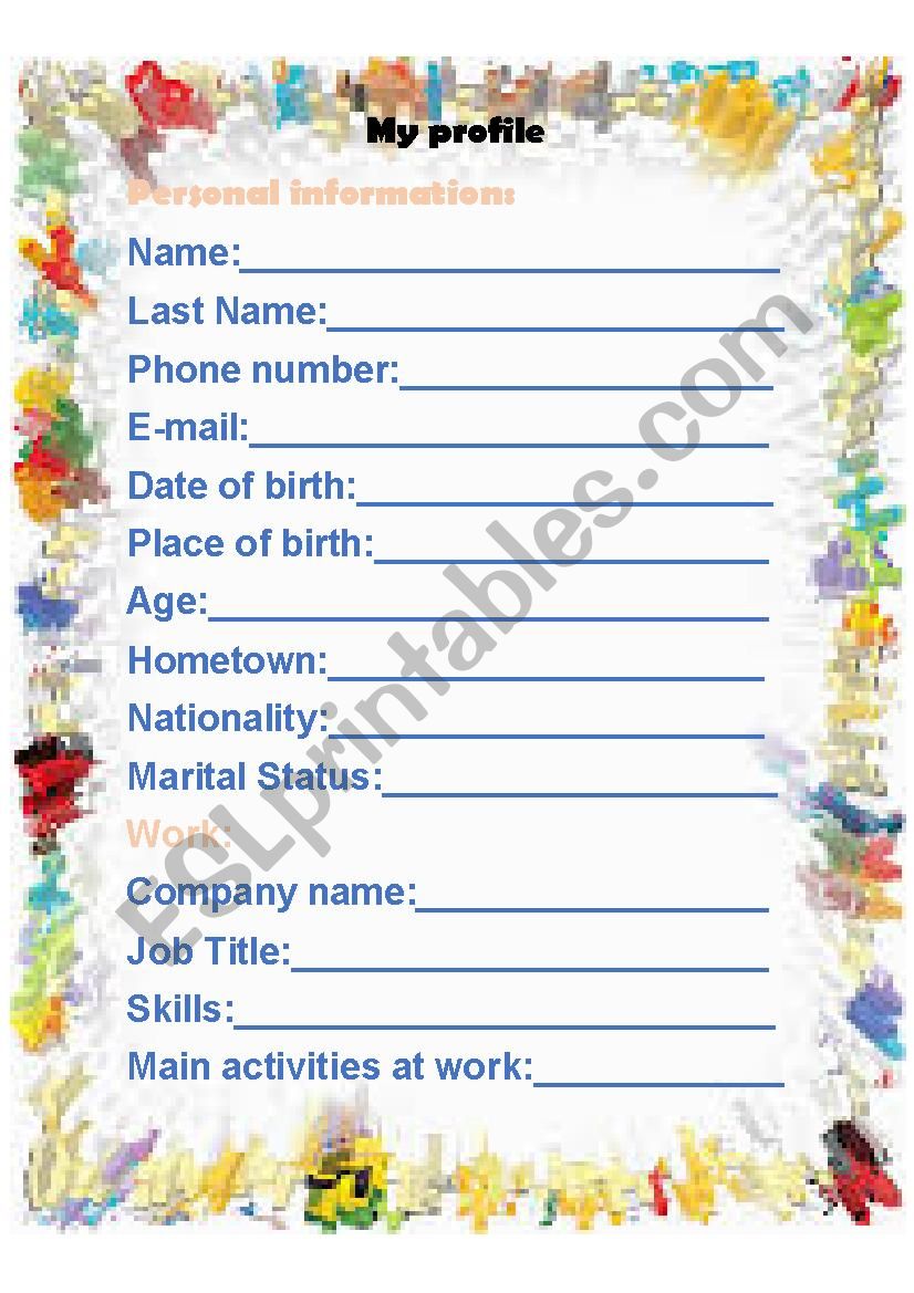 My profile worksheet