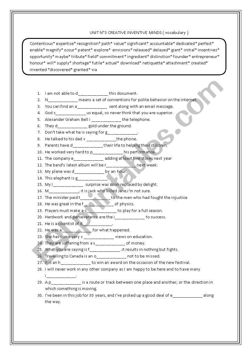 unit 3 bac students ( vocabulary consolidation )