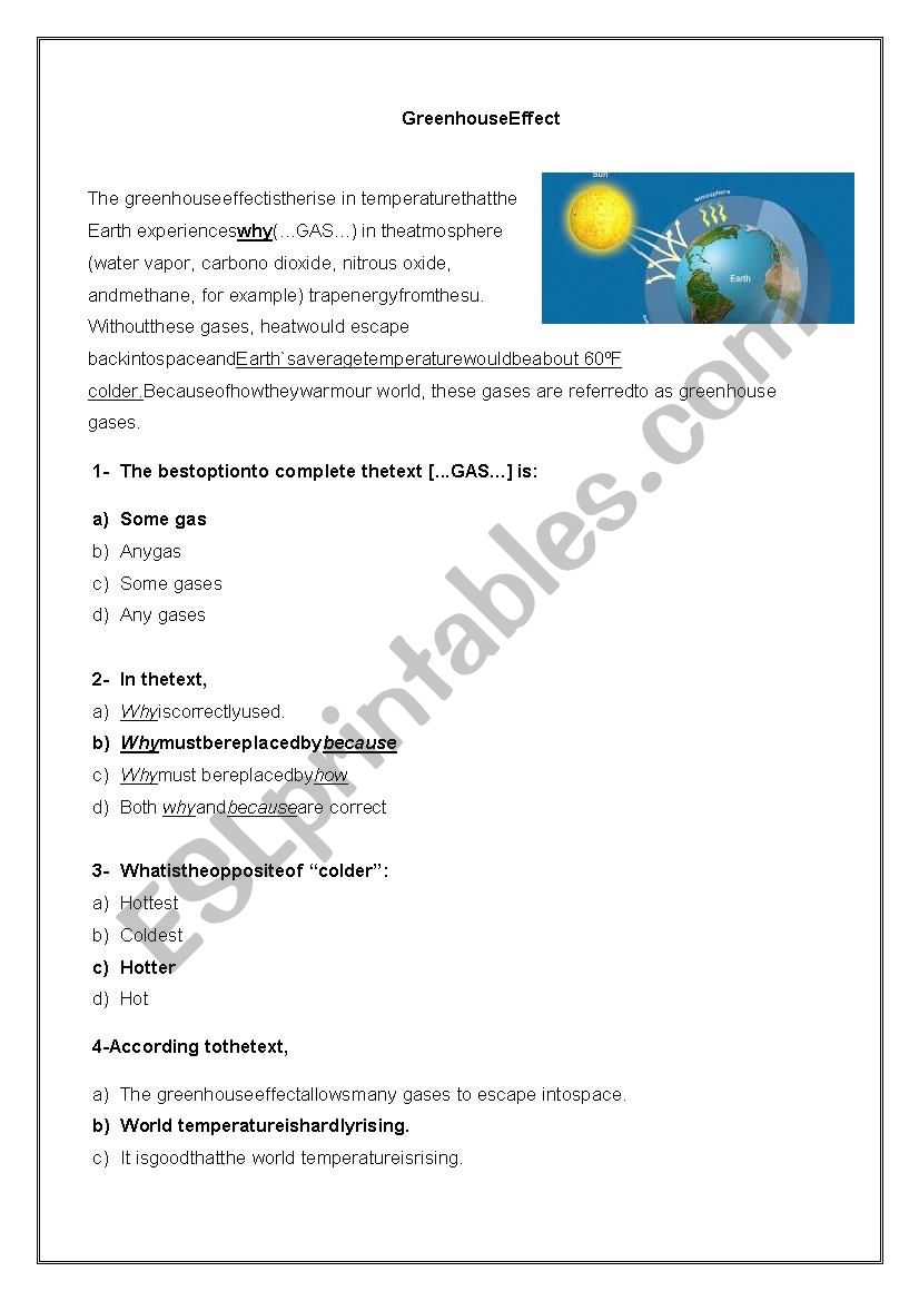 Greenhouse Effect Worksheet