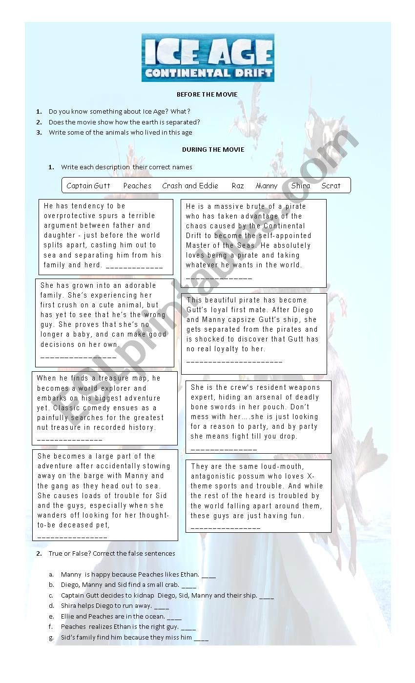 Ice Age 4 worksheet