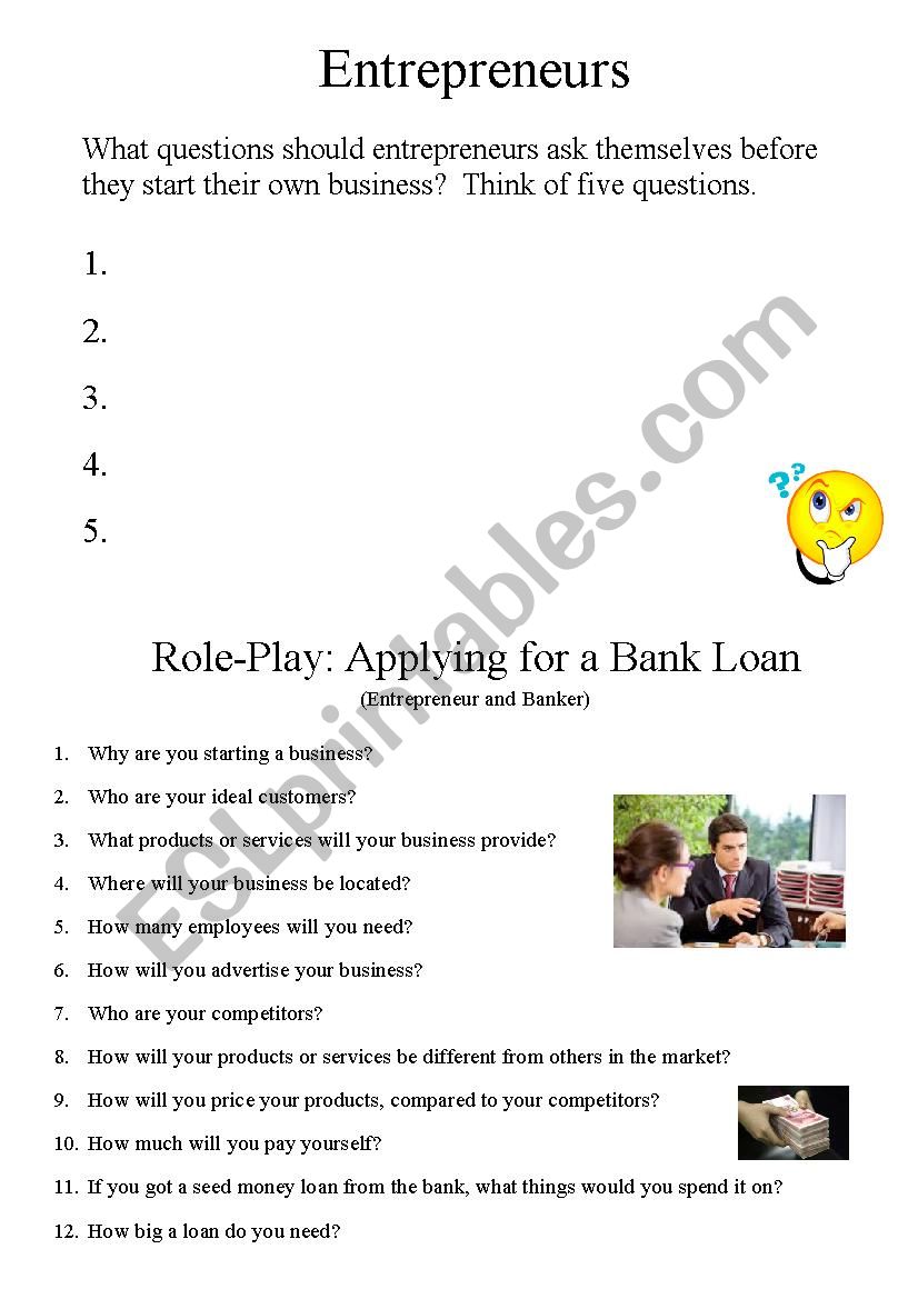 Entrepreneurs - Bank Loan Role-Play Handout