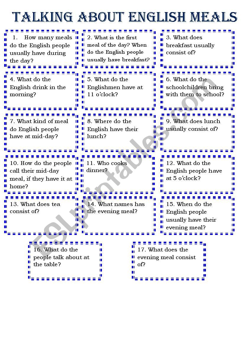 Talking about English meals worksheet