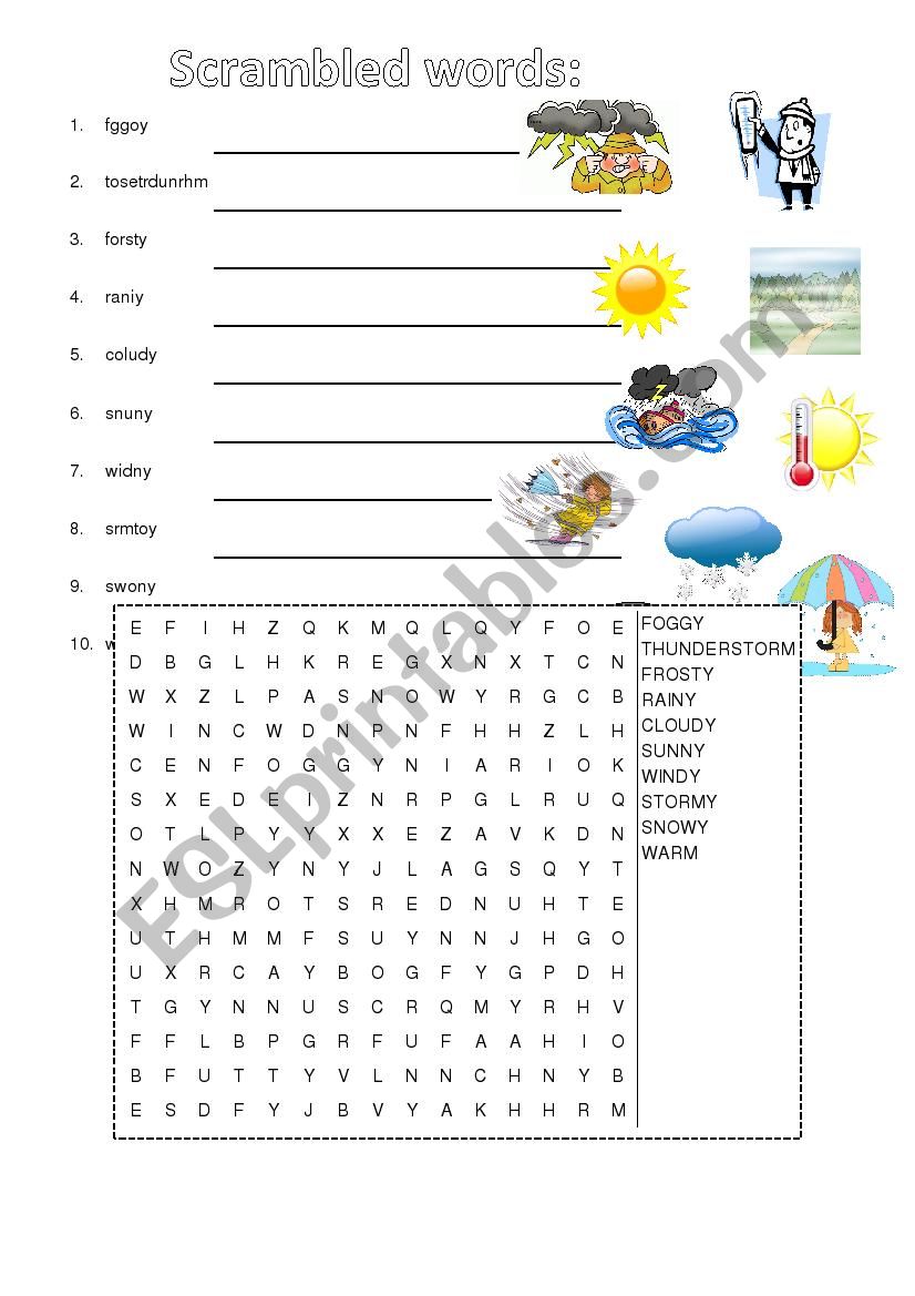 weather wordsearch unscramle worksheet