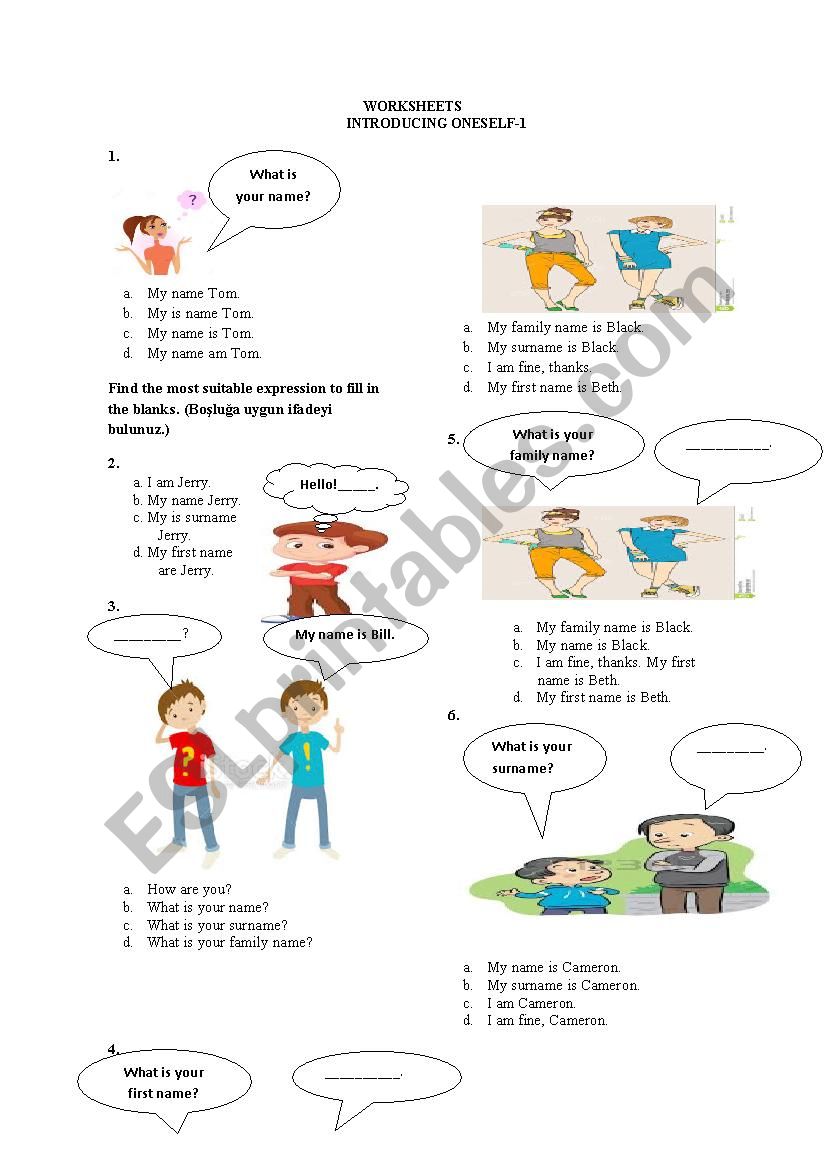 Introducing oneself worksheet