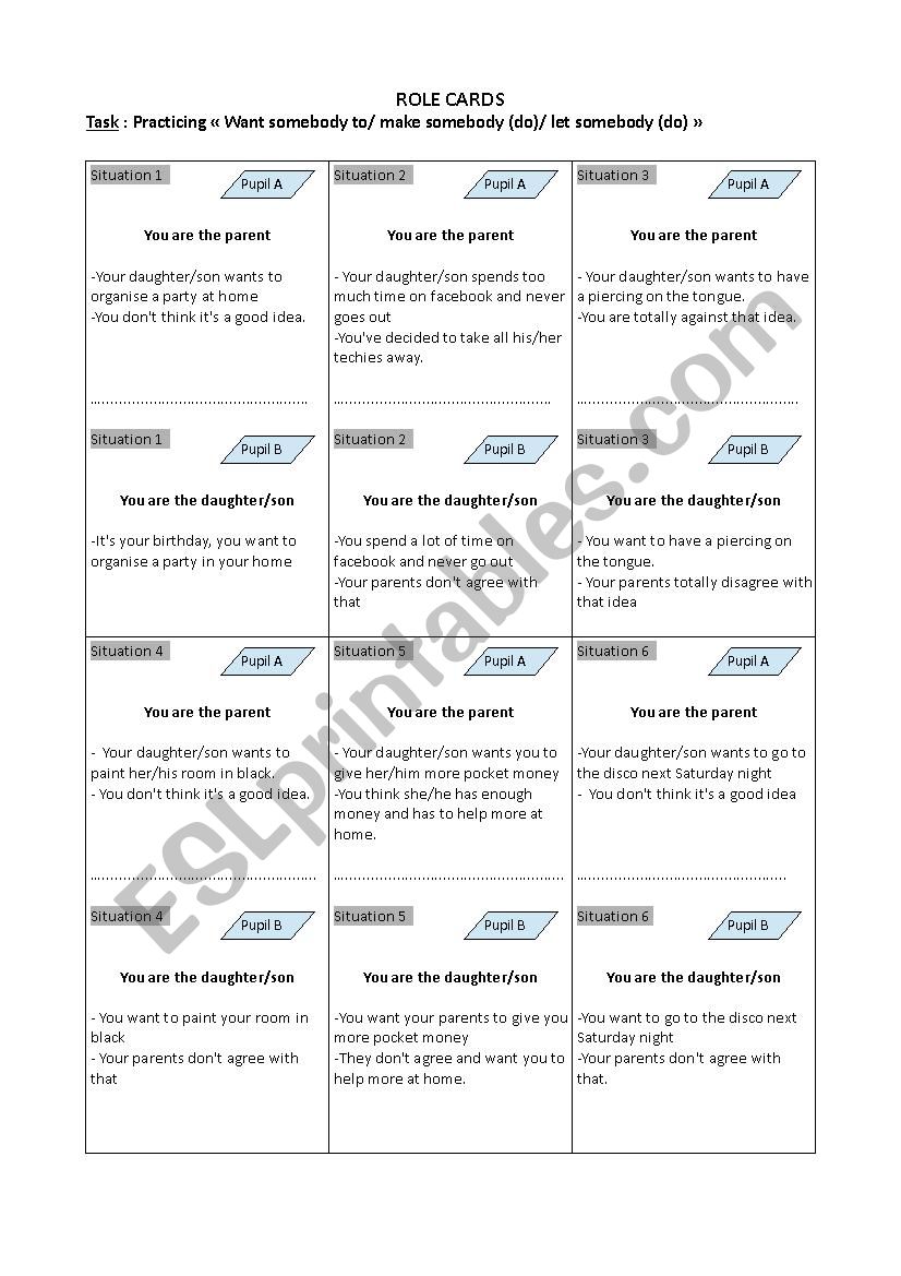 Role plays worksheet