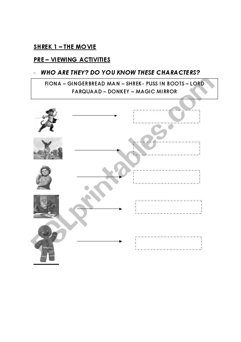 SHREK THE MOVIE worksheet