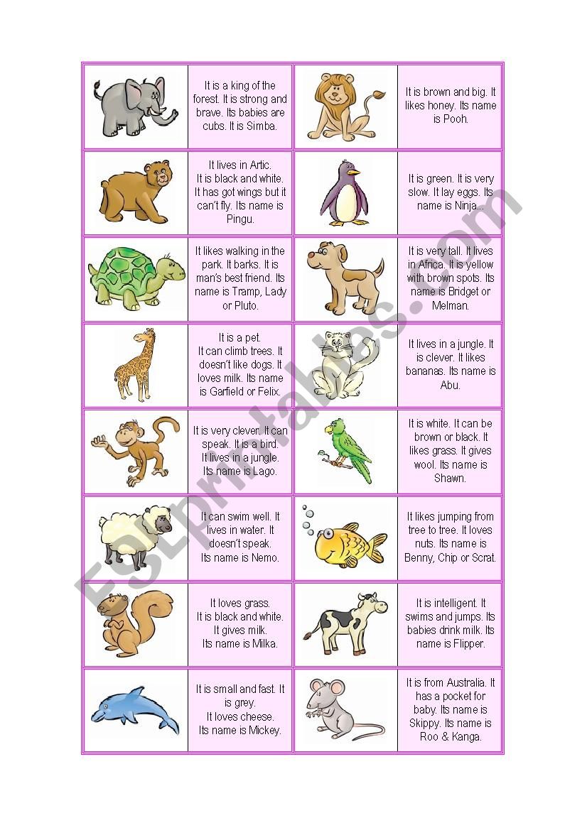 Domino animals worksheet