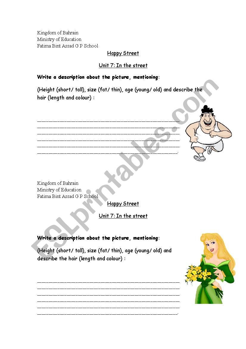 describtion worksheet